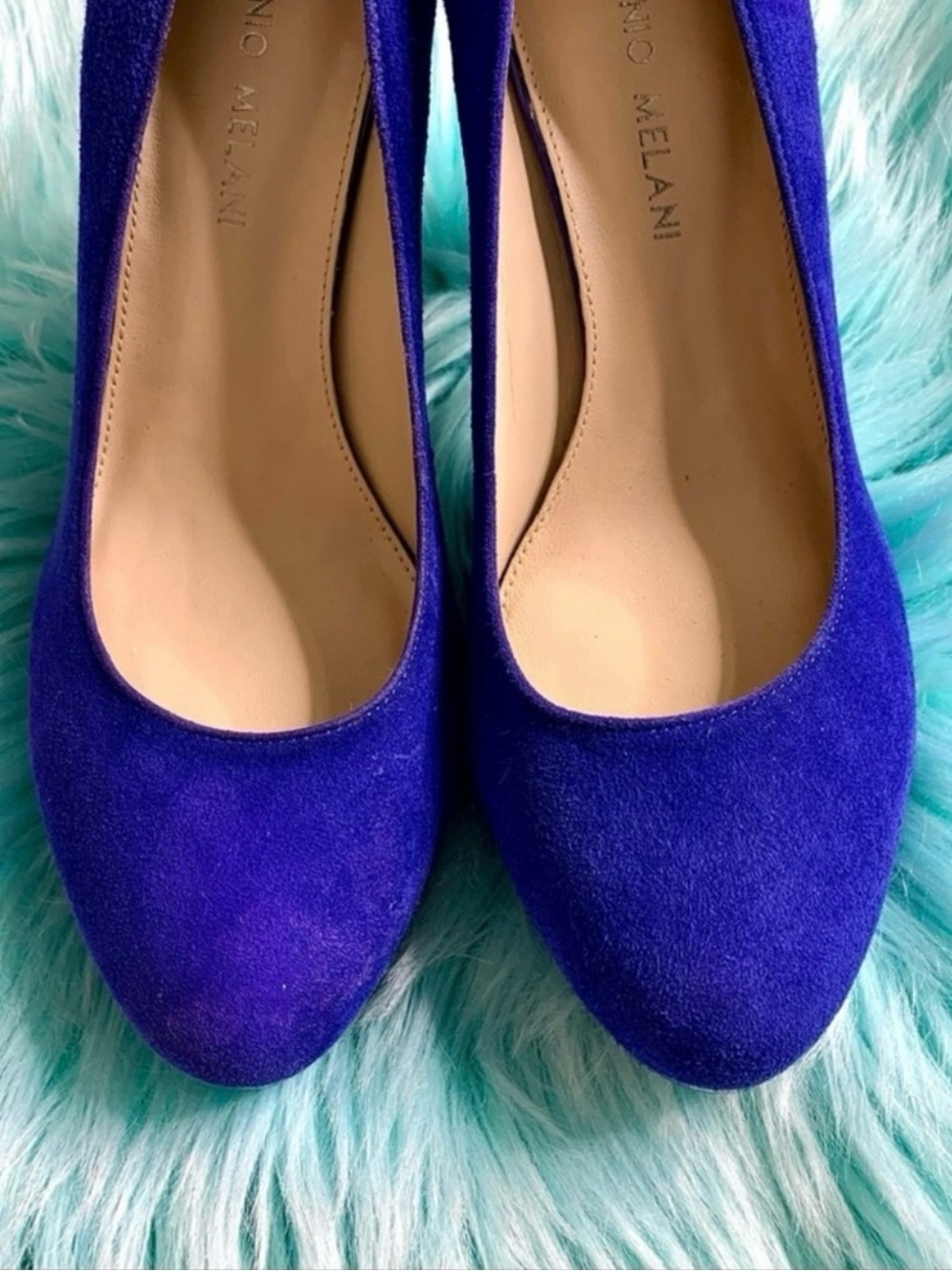 Antonio Melani Y2K Blue Suede Leather Low Platform Heels Women’s 6.5 - Picture 8 of 10